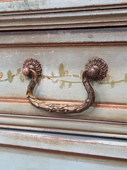 Antique French Floral Painted Mahogany Dresser with Matching Mirror