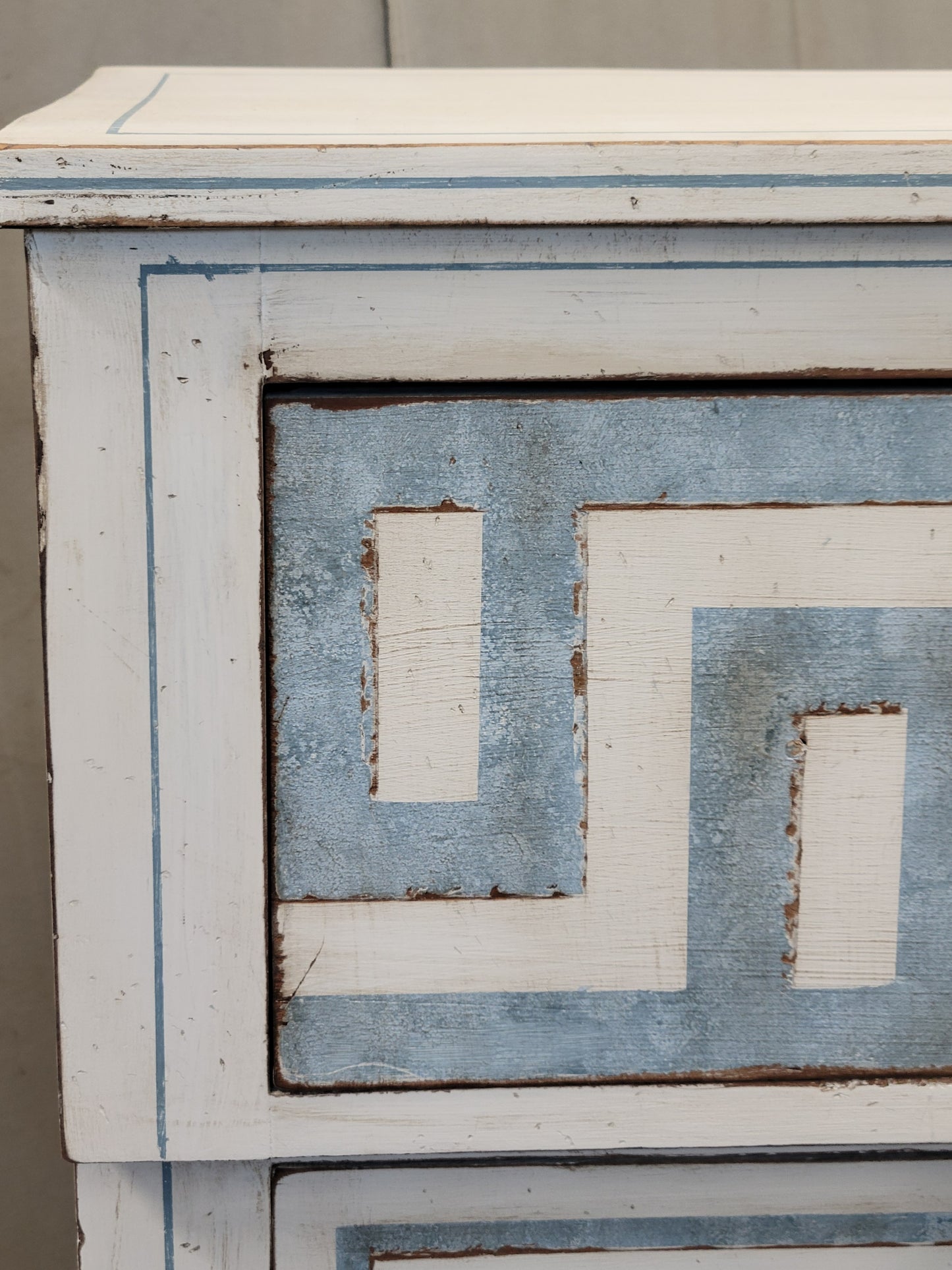 Antique English Painted Dresser Chest of Drawers With Greek Key Motif