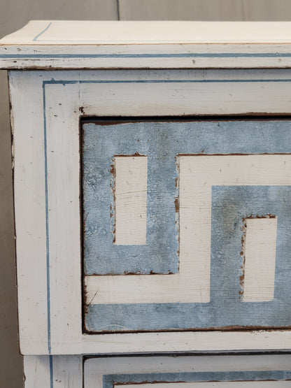 Antique English Painted Dresser Chest of Drawers With Greek Key Motif