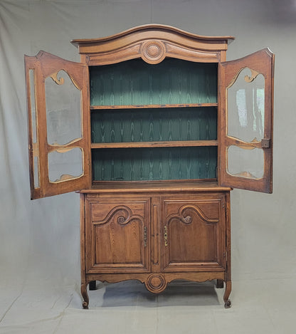 Antique French Provincial 18th c. Pine Deux Corps Pine Buffet with Glass Doors