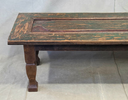 Vintage Teak Coffee Table Made From an Old Reclaimed Door With Green Paint