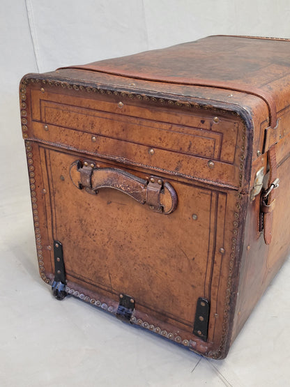 Antique Circa 1875 Sole Leather Clad Western Trunk