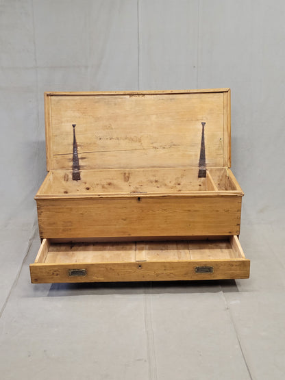 Antique English Pine Blanket Chest With Drawer