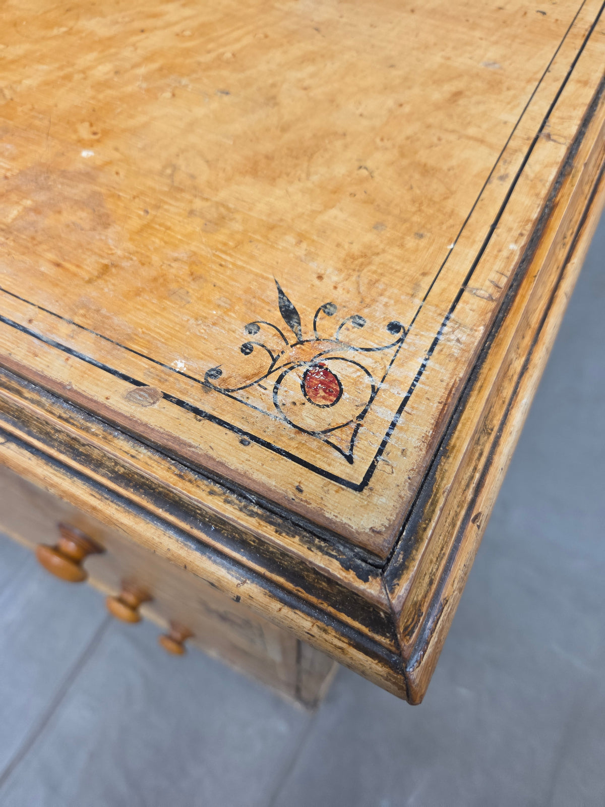Antique Late 19th Century English Pine Faux Bois Maple Chest of Drawers