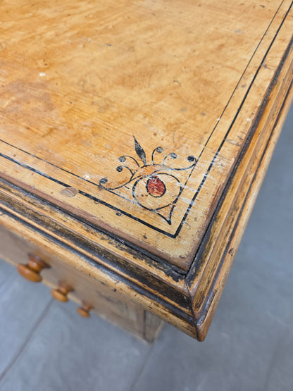 Antique Late 19th Century English Pine Faux Bois Maple Chest of Drawers