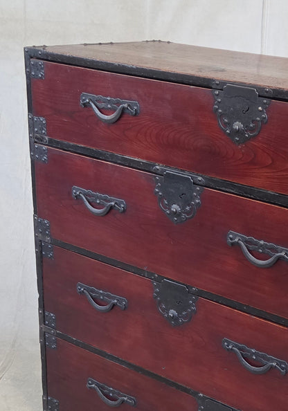 Antique Early 1900s Meiji Period Japanese Pine/Elm Tansu Chest With Iron Hardware