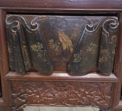 Antique Chinese Qing Dynasty Lacquer Side Table with Birds and Flowers