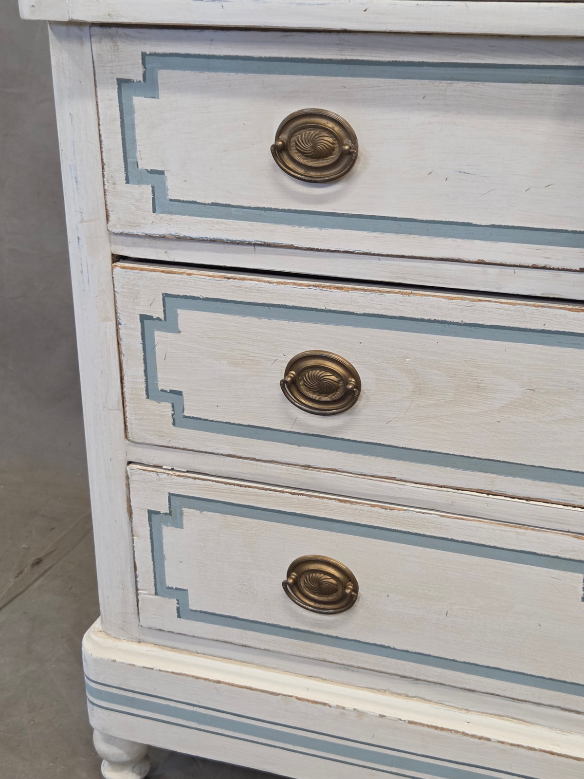 Antique 19th C. Painted Pine Dresser Chest of Drawers With Greek Key Motif