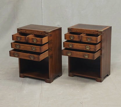 Vintage Campaign Style English Nightstands with Leather - a pair