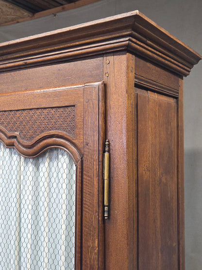 Antique French Provincial Wardrobe with Wire Grills and Interior Blue Curtains