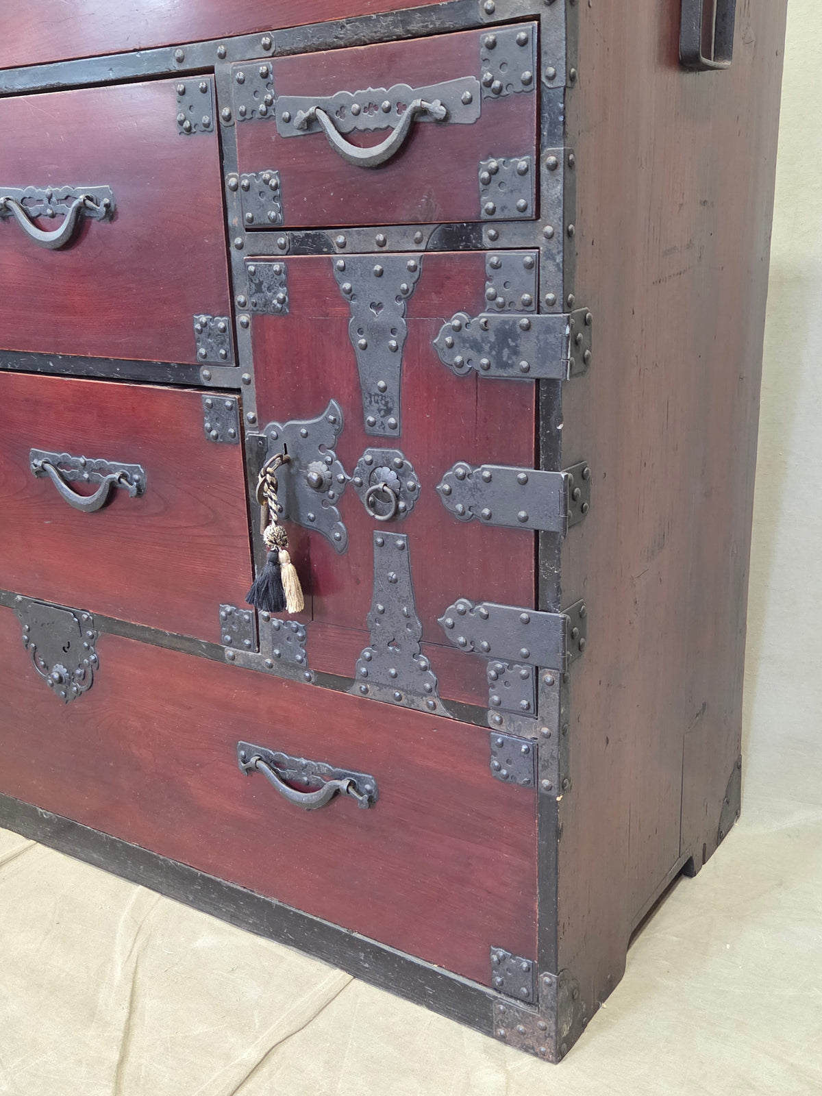 Antique Early 1900s Meiji Period Japanese Pine/Elm Tansu Chest With Iron Hardware