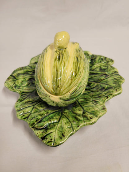 Antique Majolica Melon on Leaf Dish in the Style of Sarreguemines