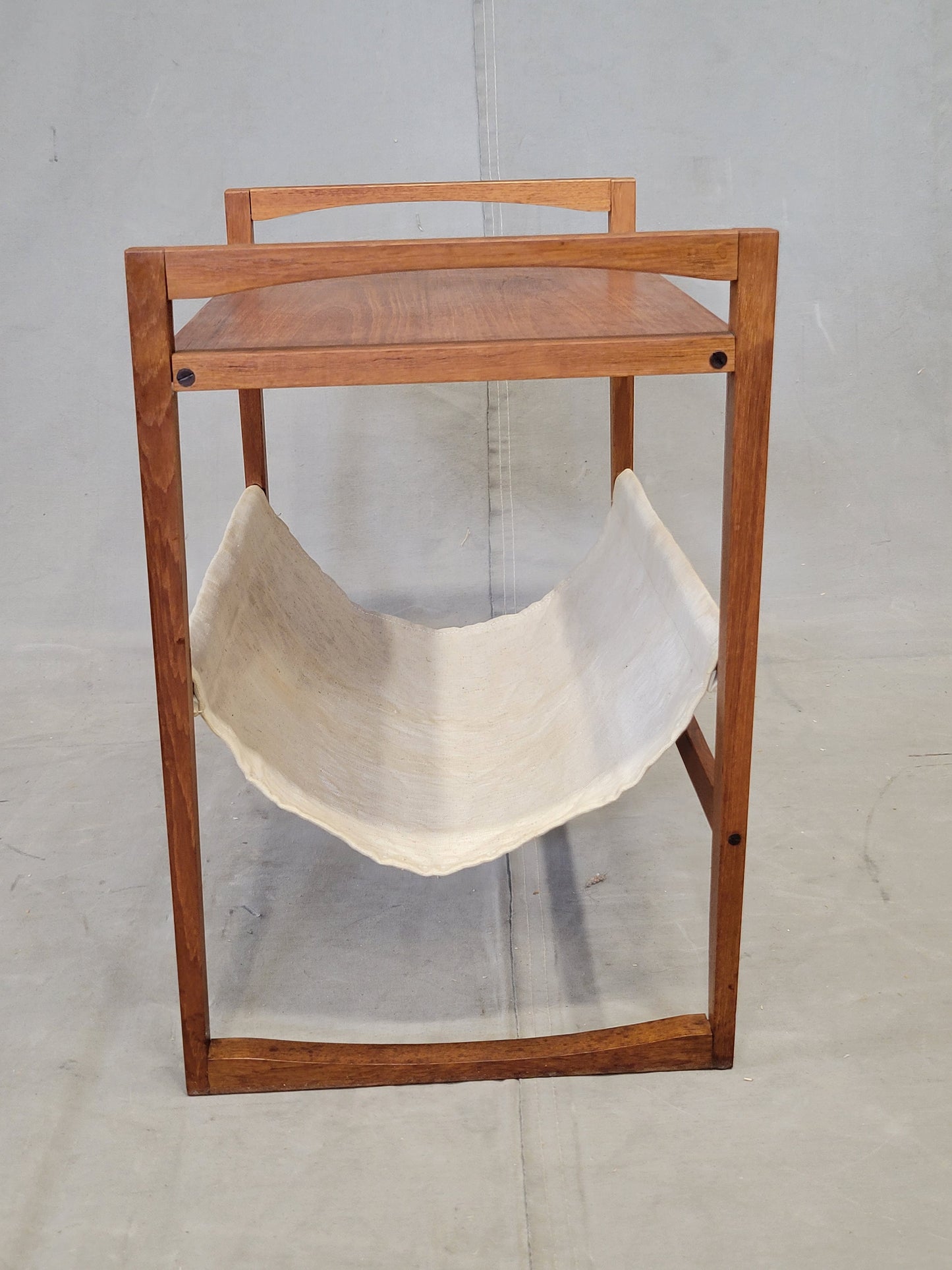 Mid-Century Modern 1960s Sika Mobler (Denmark) Teak Side Table With Linen Magazine Sling