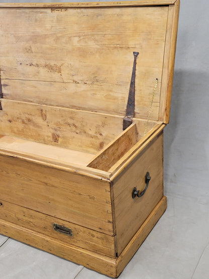 Antique English Pine Blanket Chest With Drawer