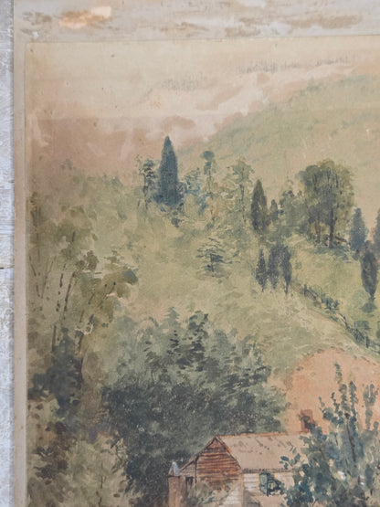 Landscape Scene with House and Mill, Watercolor, J.W. Spaveil June 11 1886