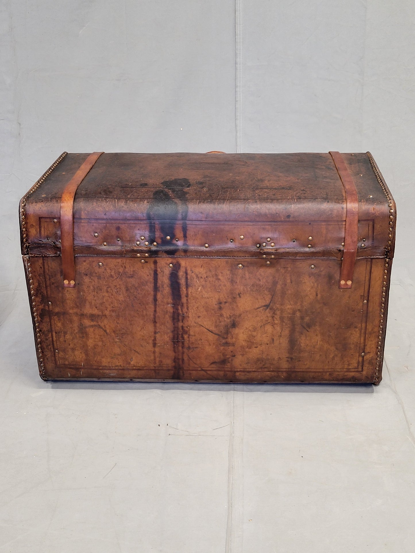 Antique Circa 1875 Sole Leather Clad Western Trunk