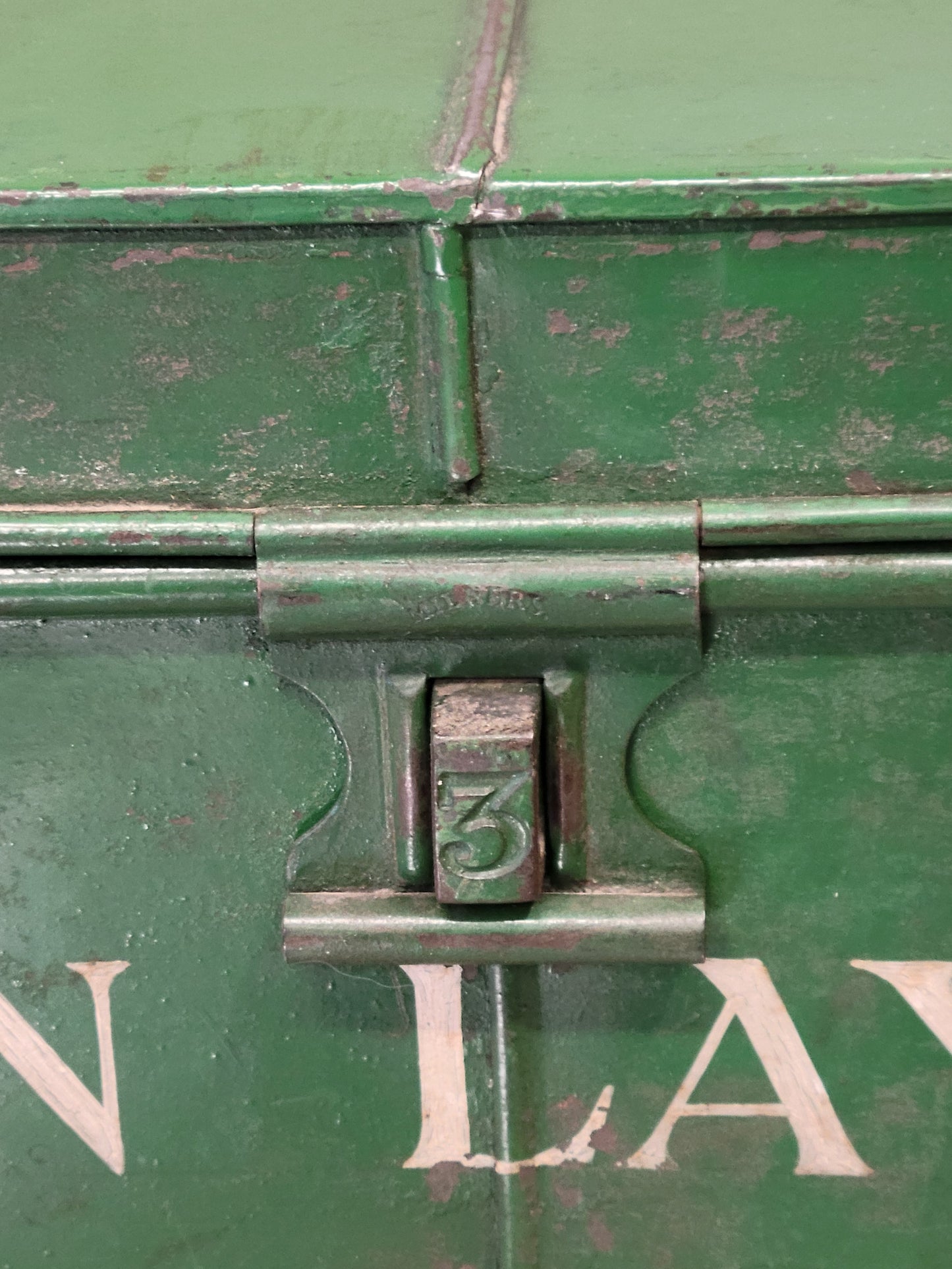 Antique English Iron Milner's Strong Box Painted Green With John Layton Inscription (RL)