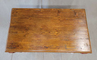 Antique European Pine Dresser With Red Distressed Paint and French Line Motif