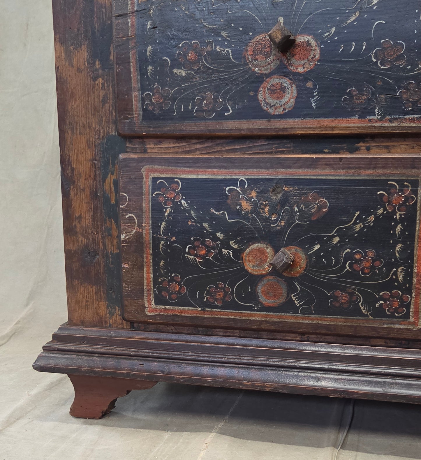 Antique Romanian Folk Painted Pine Cupboard with Drawers and a Door