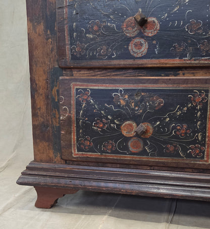 Antique Romanian Folk Painted Pine Cupboard with Drawers and a Door