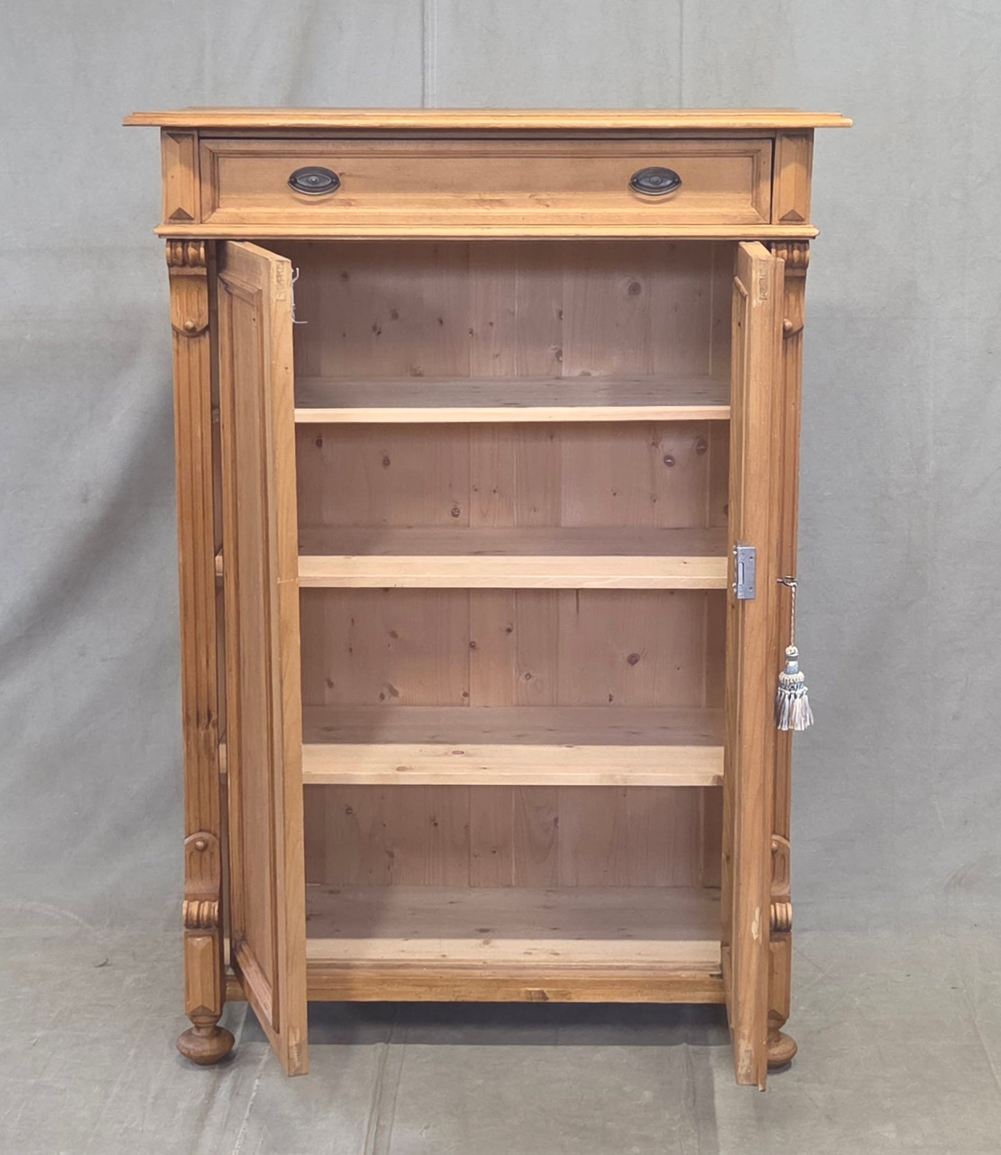 Vintage German Natural Pine Tall Cabinet Cupboard