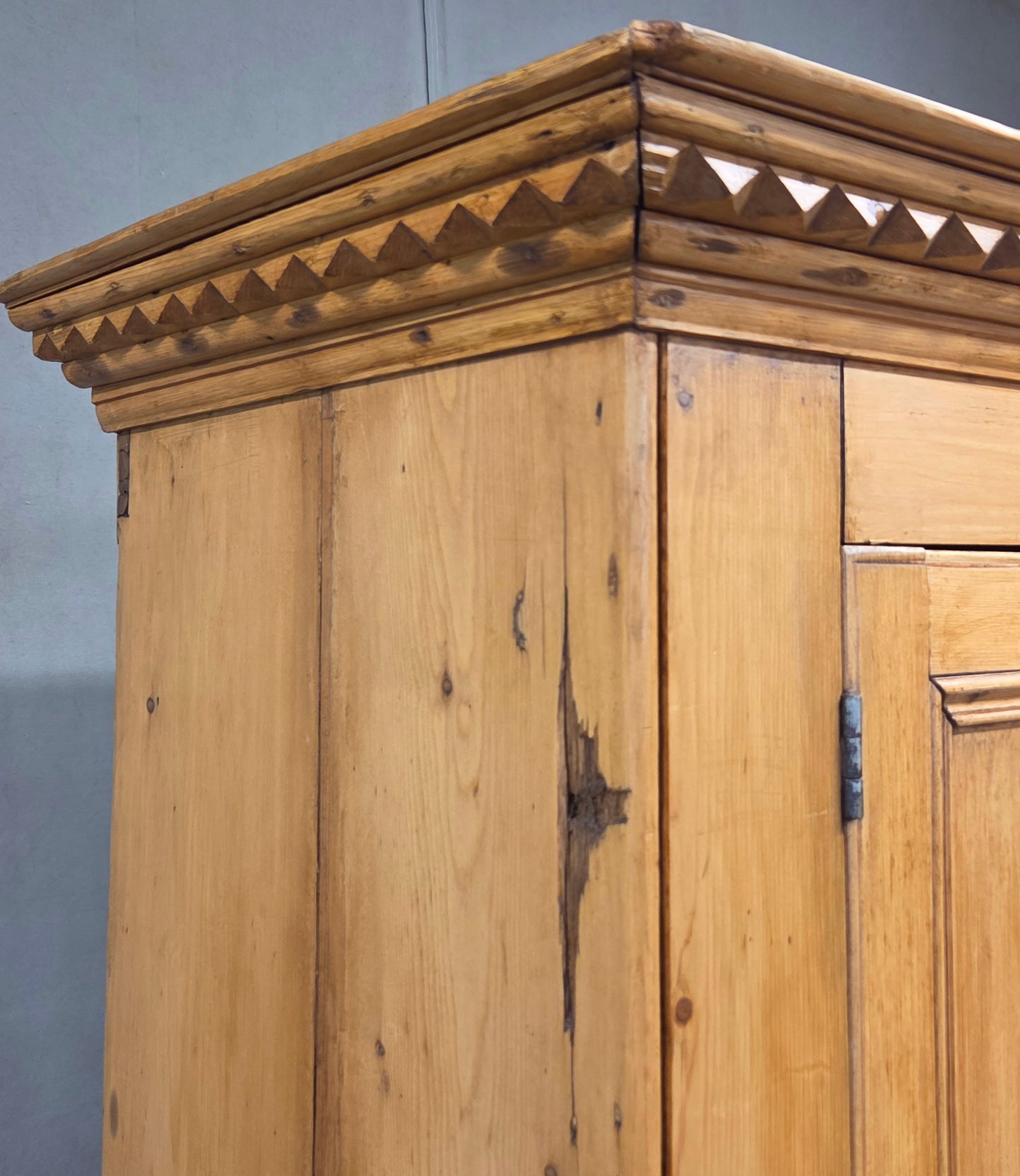 Antique 19th Century Irish Scrubbed Pine Linen Press Cabinet