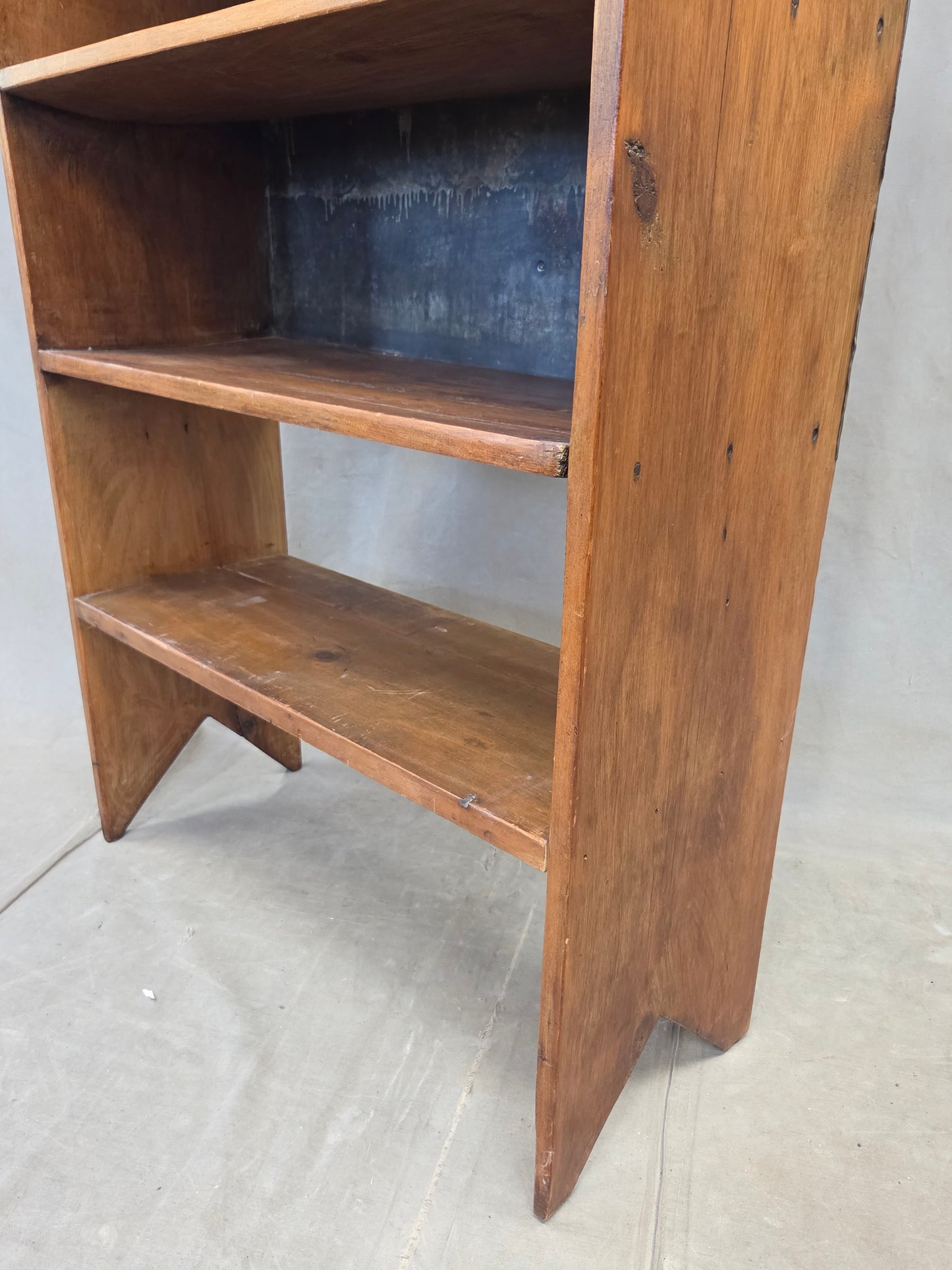 Vintage Rustic Primitive Handmade Pine Bookcase with Metal Backing