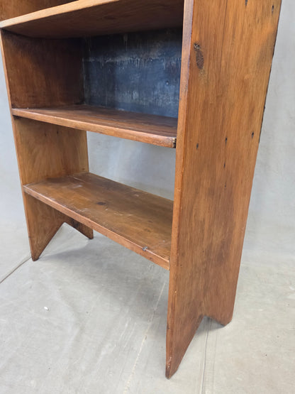 Vintage Rustic Primitive Handmade Pine Bookcase with Metal Backing