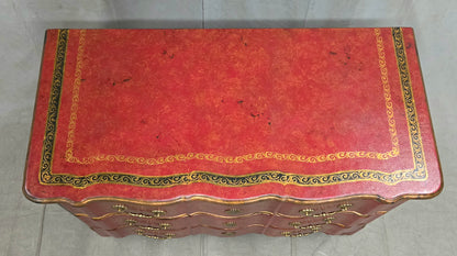 Vintage Theodore Alexander Red Leather Wrapped Serpentine Chest of Drawers