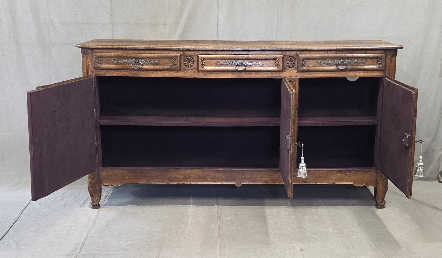 Antique 19th Century French Provincial Oak Buffet with Lined Interior