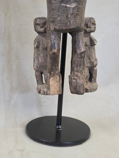 Vintage African Dogon Carved Figural Doorway Latch on a Custom Metal Stand
