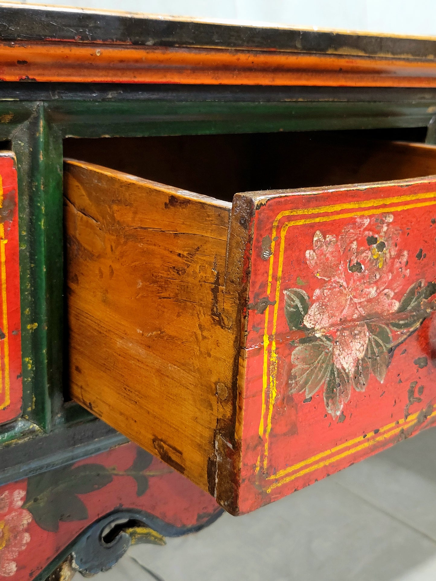 Antique Early 19th Century Chinese Red Lacquer Altar / Console Table