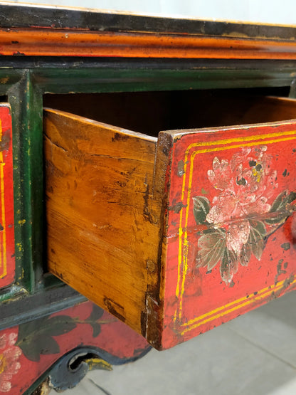 Antique Early 19th Century Chinese Red Lacquer Altar / Console Table