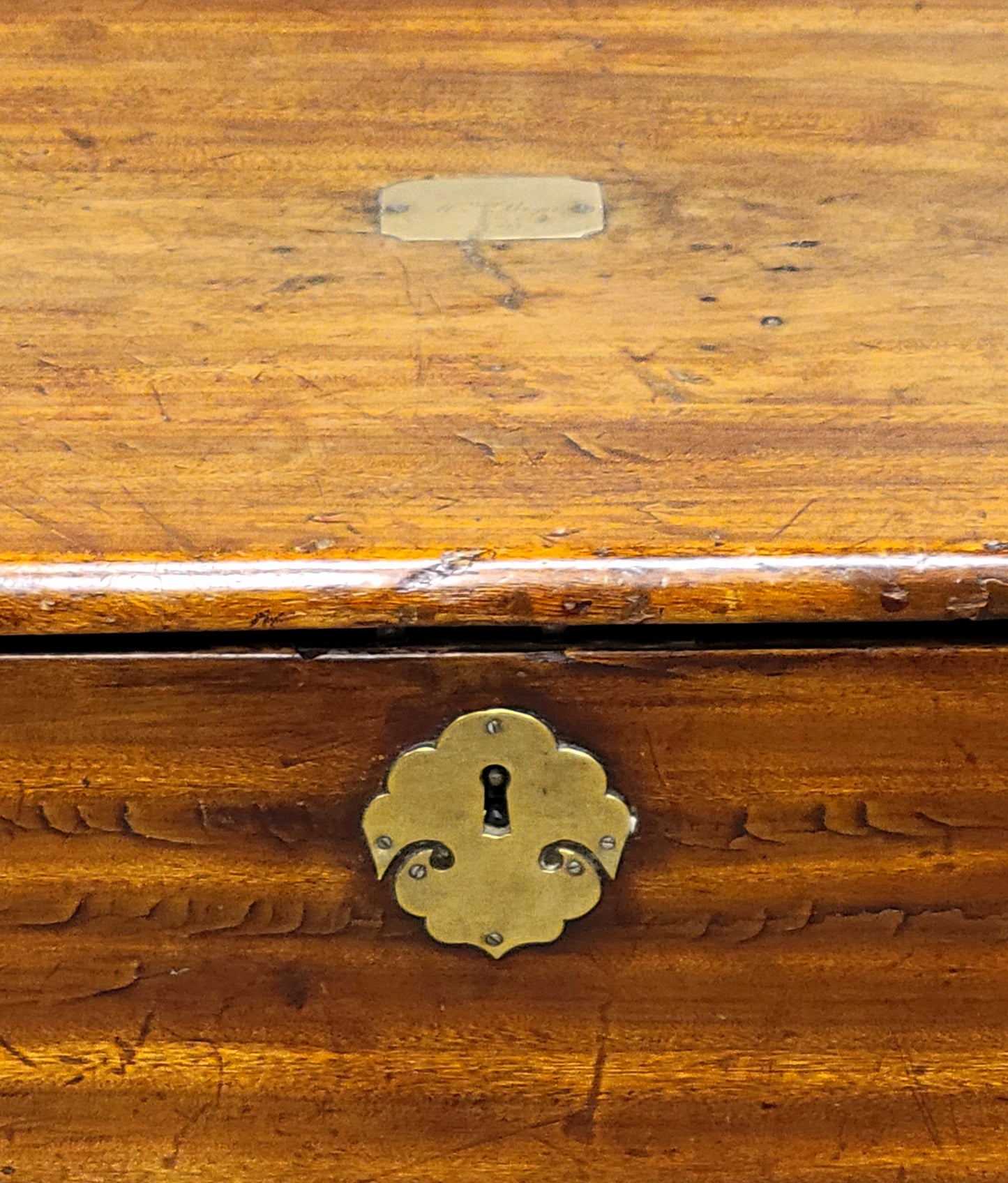 Antique British Colonial Hardwood and Brass Monogrammed Travel Trunk