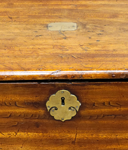 Antique British Colonial Hardwood and Brass Monogrammed Travel Trunk
