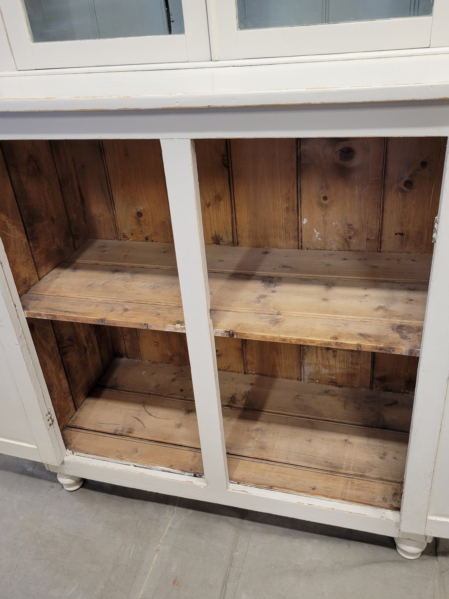 Antique English Country Painted Two Piece China or Curio Cabinet