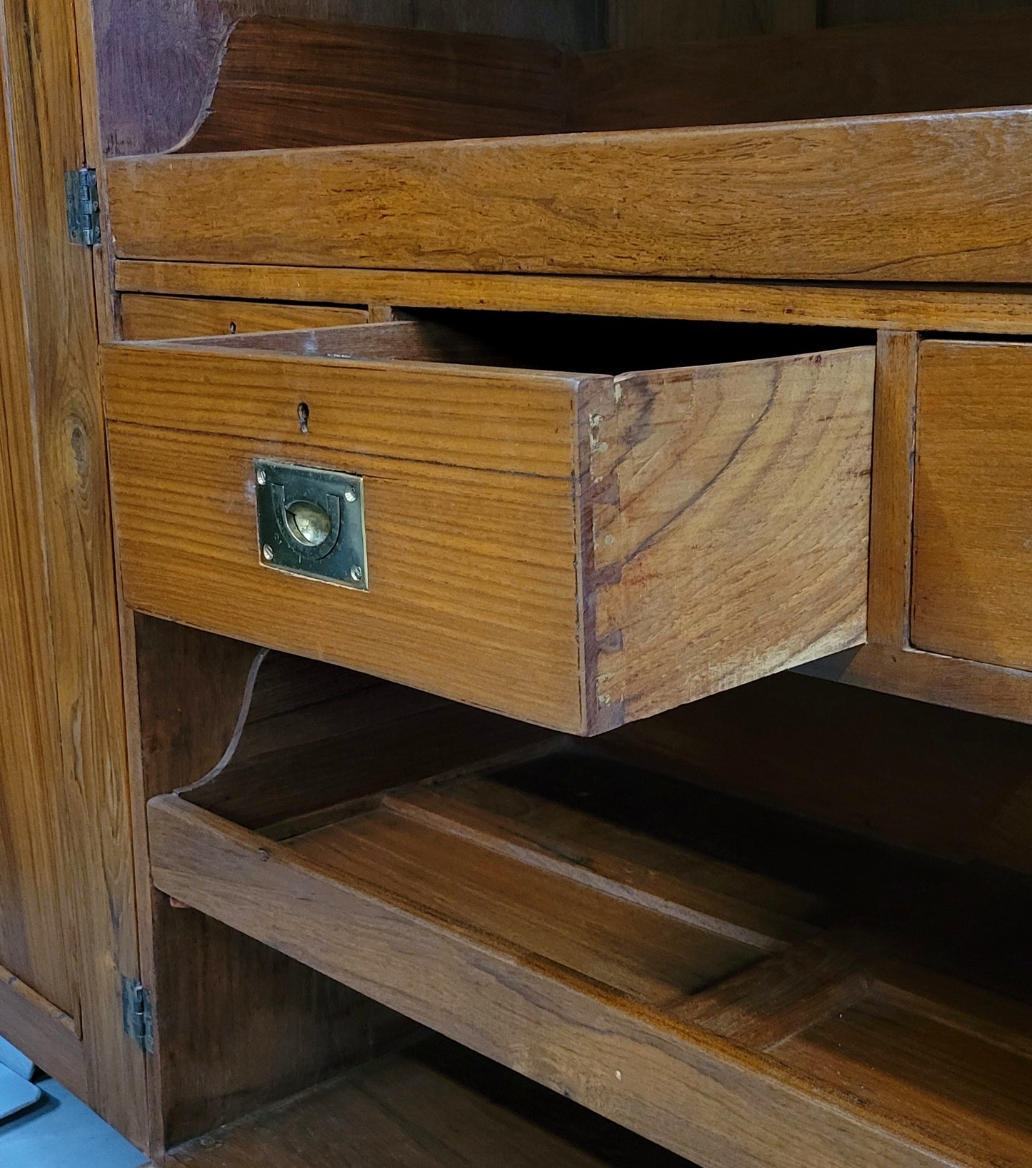 Antique Circa 1900 British Colonial Anglo Indian Teak Linen Press