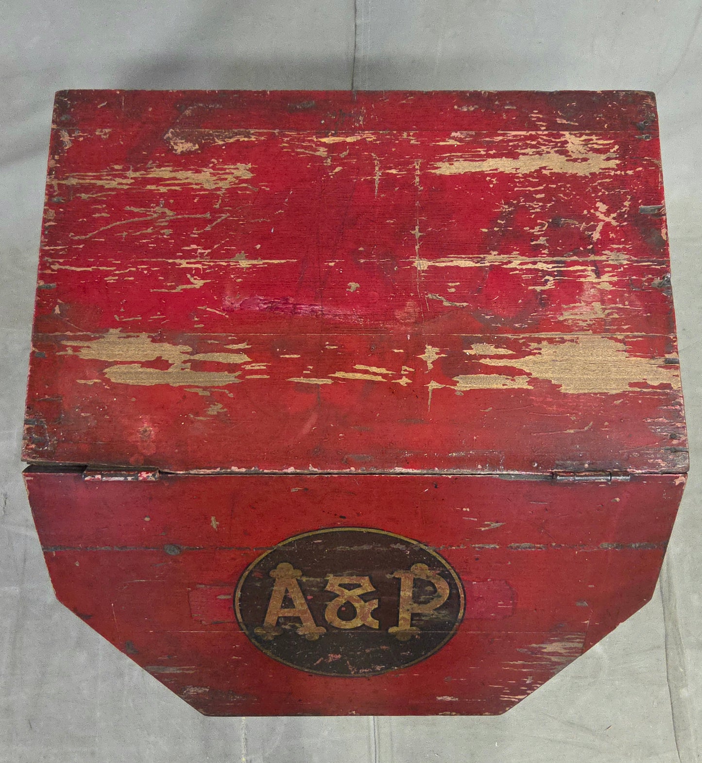 Antique A&P Tea Bin, Wood With Red Paint, Country Style, Circa 1920