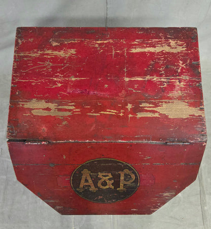 Antique A&P Tea Bin, Wood With Red Paint, Country Style, Circa 1920
