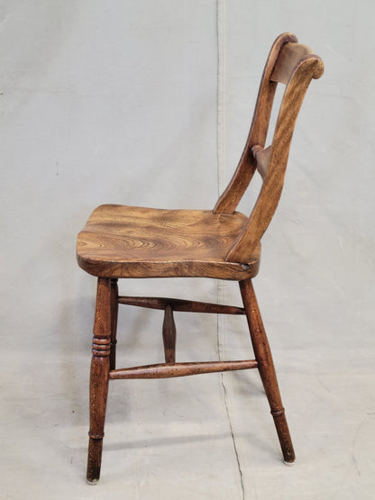 Antique 19th Century English Country Elm Oxford Bar-Back Side Chairs - Set of 6