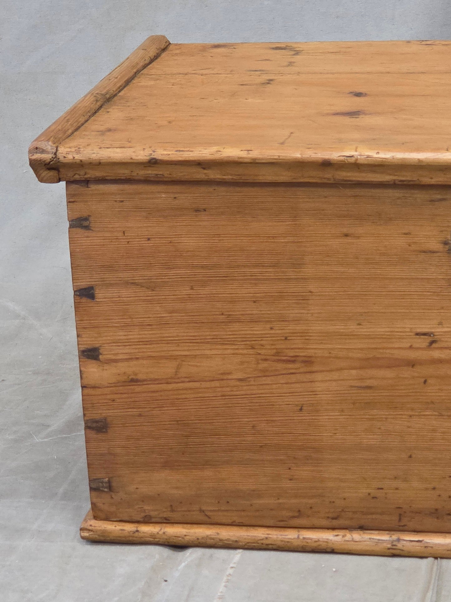 Antique German Natural Pine Storage Trunk with Original Iron Key