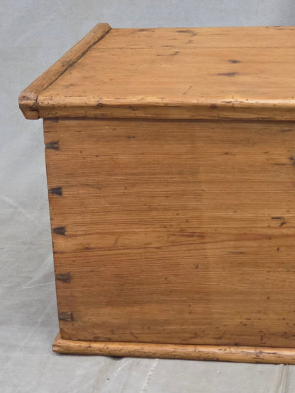 Antique German Natural Pine Storage Trunk with Original Iron Key