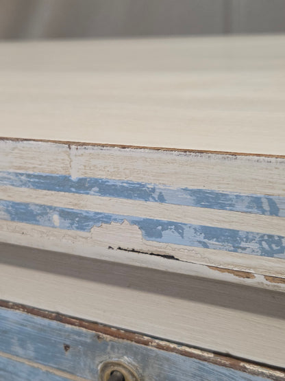 Antique English Pine Painted Dresser Chest of Drawers With Greek Key Motif