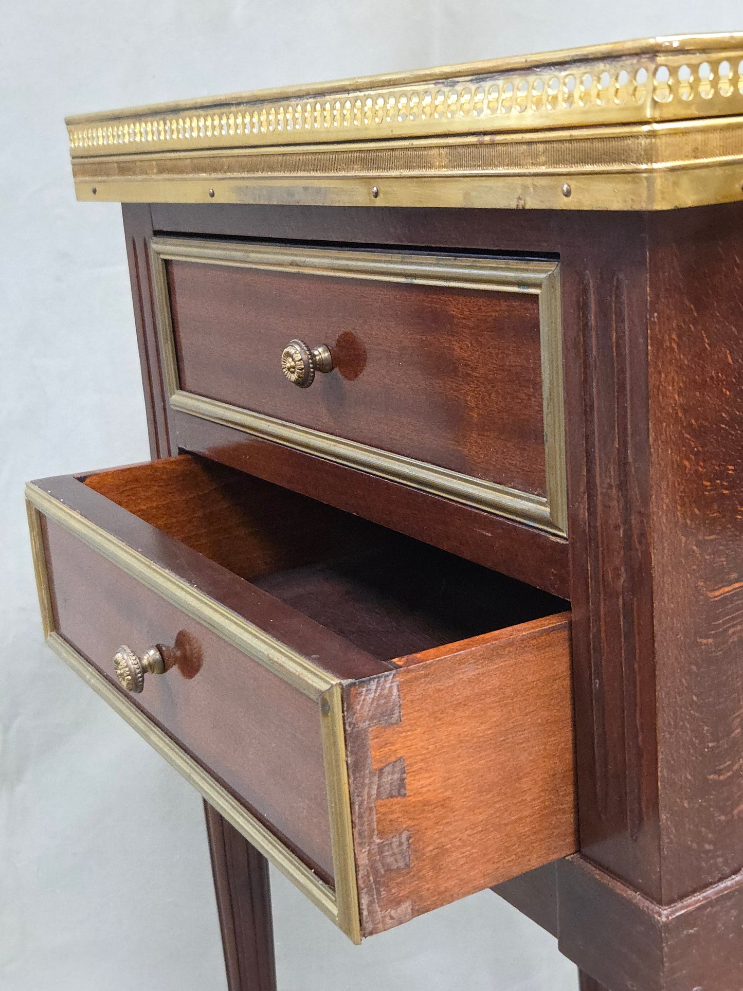 Vintage Mahogany and Marble Spanish Nightstands With Brass Ormolu - A Pair