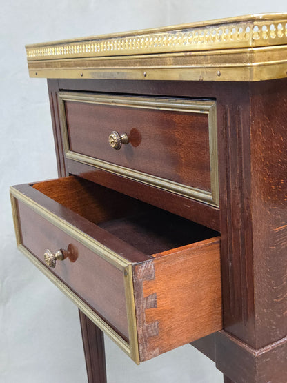 Vintage Mahogany and Marble Spanish Nightstands With Brass Ormolu - A Pair