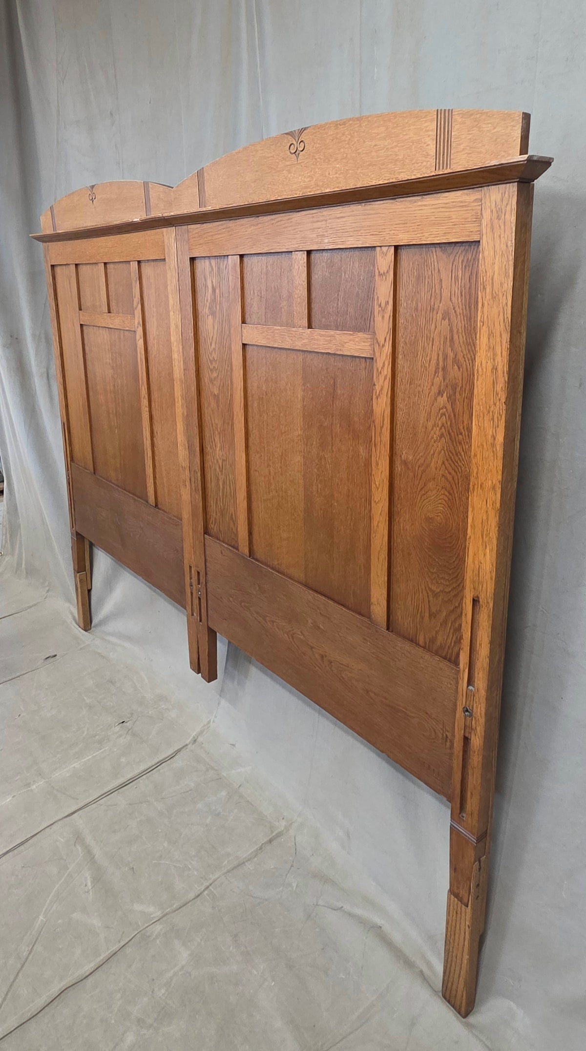 Antique Oak King Size Headboard, Arts & Crafts Style, USA, Circa 1920