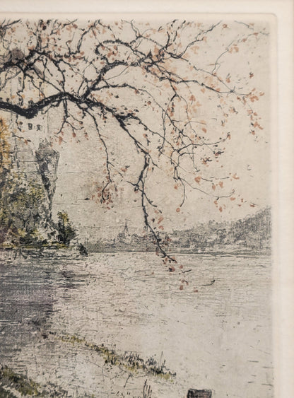 Etching of Persenberg Castle (Austria) by Luigi Kasimir (1881-1962)