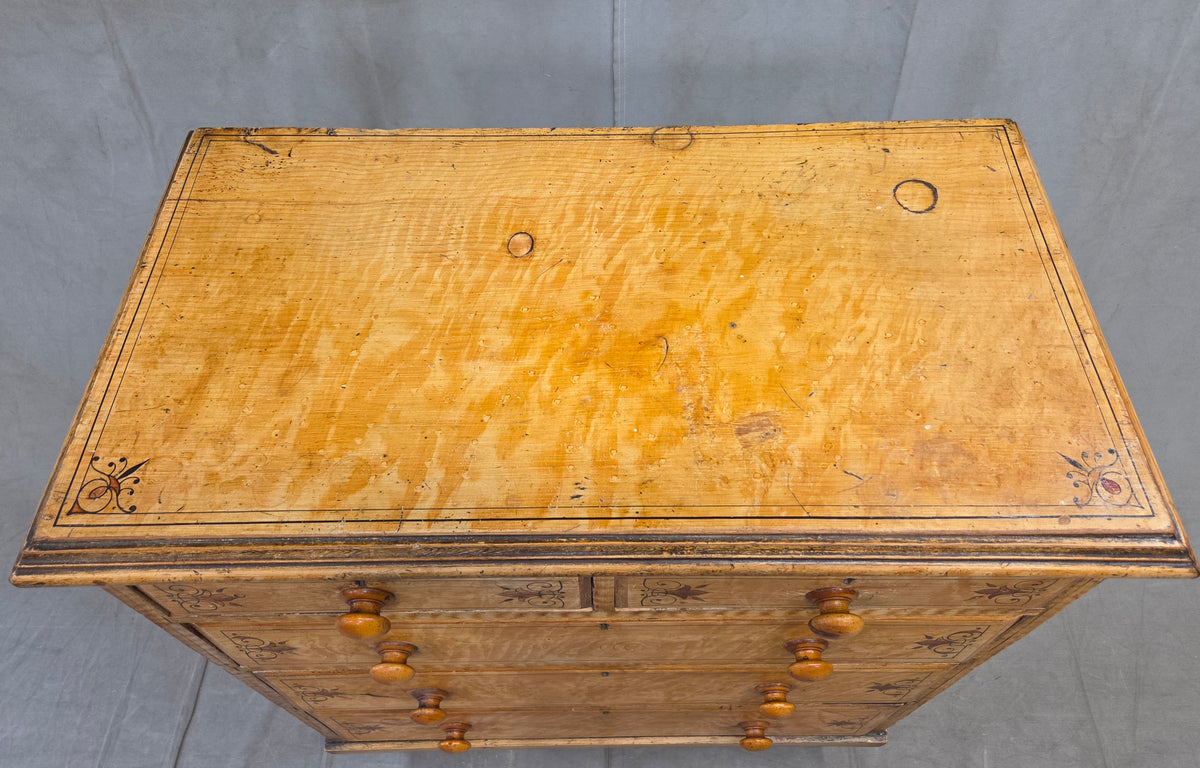 Antique Late 19th Century English Pine Faux Bois Maple Chest of Drawers