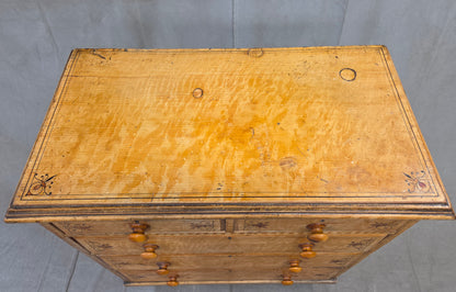 Antique Late 19th Century English Pine Faux Bois Maple Chest of Drawers