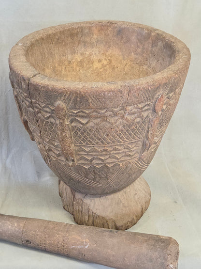 Old African Dogon Hand Carved Wood Oversized Mortar and Pestle